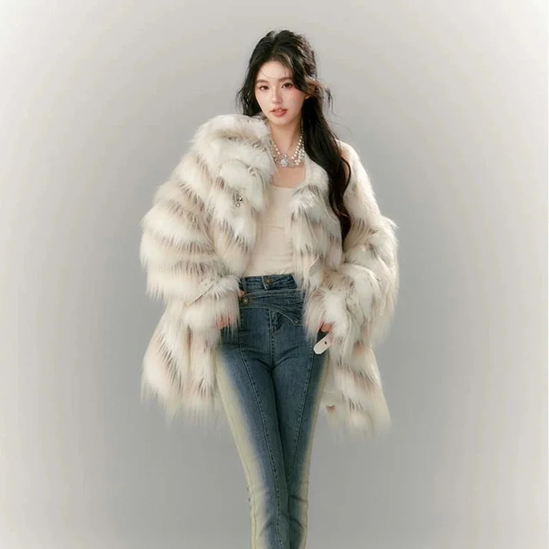2025Autumn and Winter Imitation Fox Hair Thousand Gold Age Reducing Slimming Medium to Long Coat Eco friendly Fur Coat for Women
