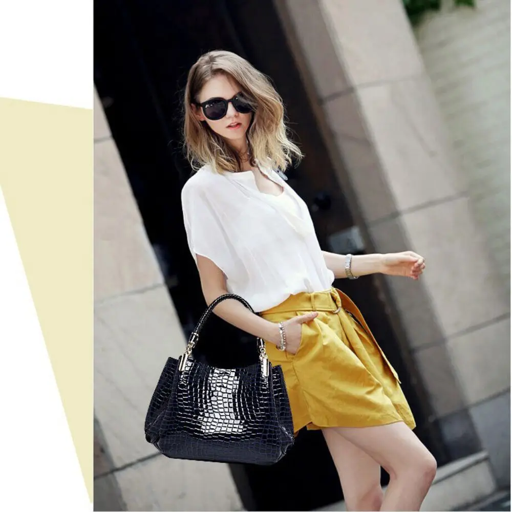 Wysokiej jakości torba damska o dużej pojemności ze skóry PU Bright Face Tote Bag Torba na ramię z nadrukiem krokodyla