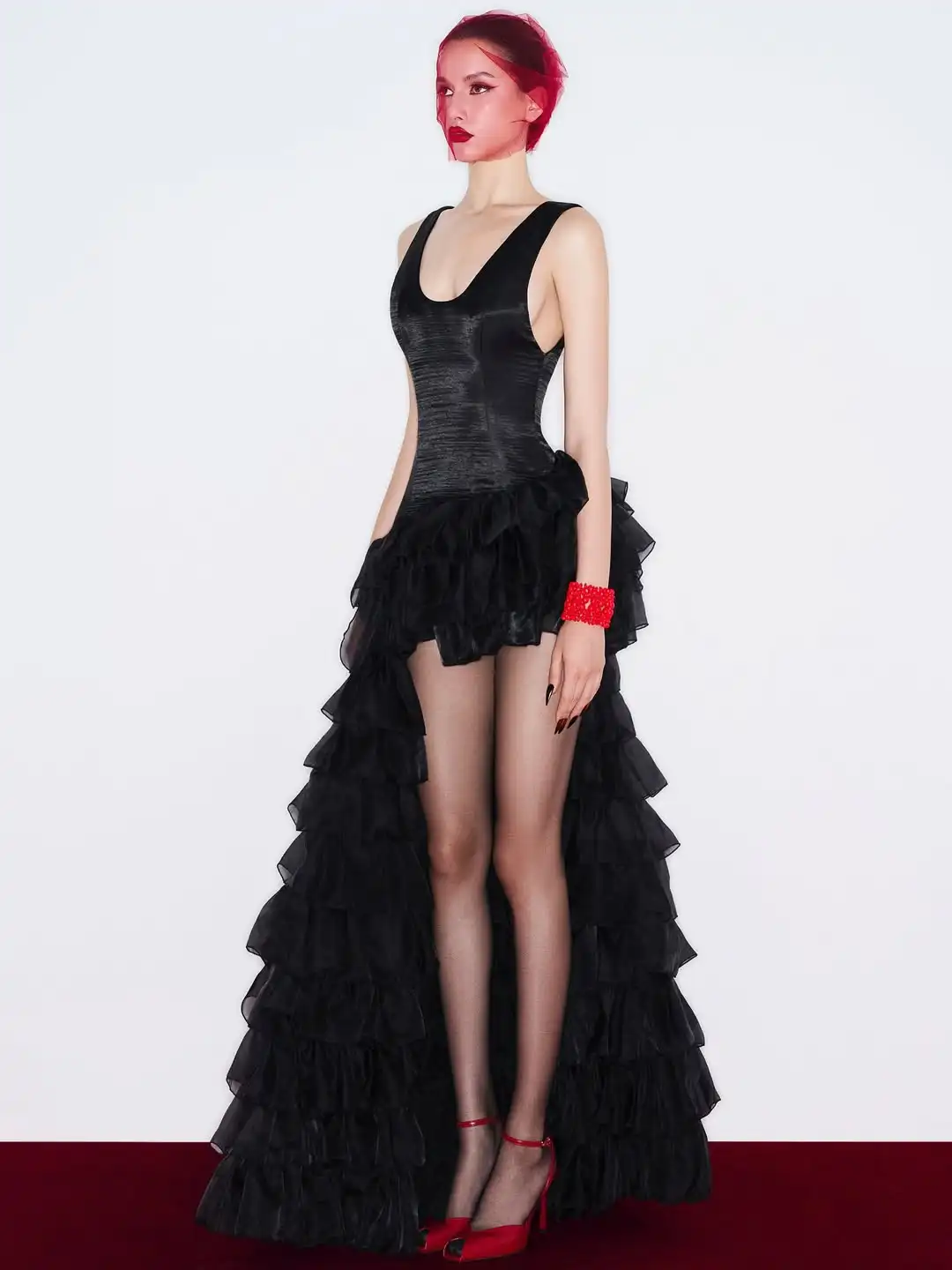 Sexy barco pescoço cintas de espaguete noite clube vestidos de festa assimétrico em camadas babados tule vestido de baile dançarino usar feito sob encomenda