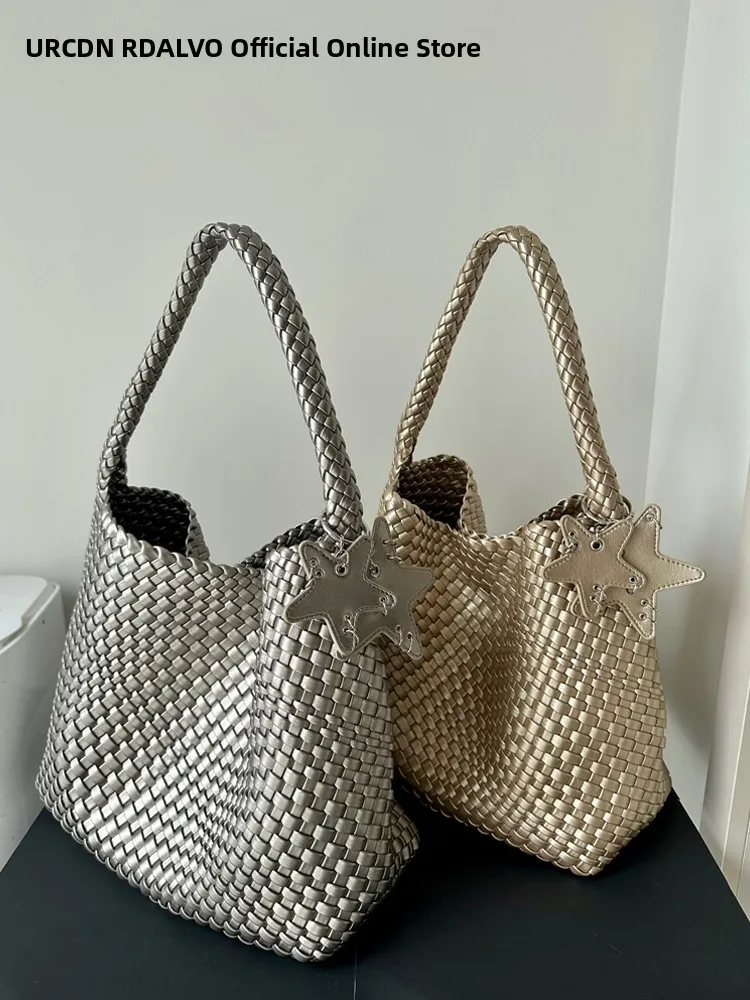 

UR Faionable большая тканая сумка Capaci, пригородная сумка на одно плечо, современная нейтральная сумка с мягкой ручкой, магнитная синяя сумка...