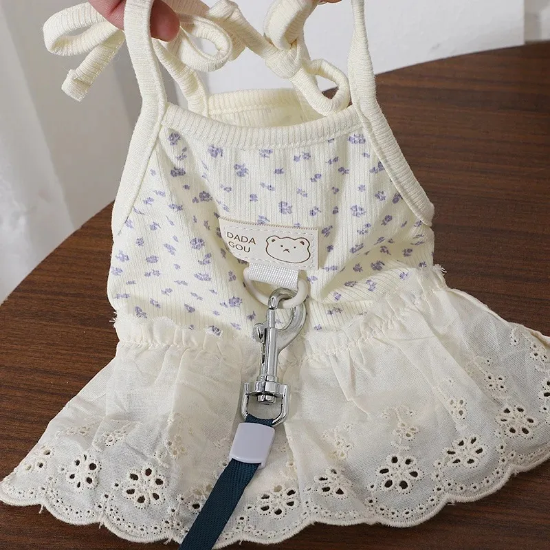 Pet Dog Lace Floral Camisole Dress Pet Clothes Teddy Breathable Summer Puppy Clothing Puppy Can Tow Floral Princess Dress