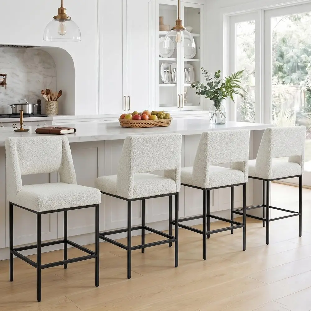 

Natural Rattan Bar Stools Set of 3 with Solid Wood Back, 24 Inch Mid Century Modern Counter Height Stools, Green Upholstery Boh