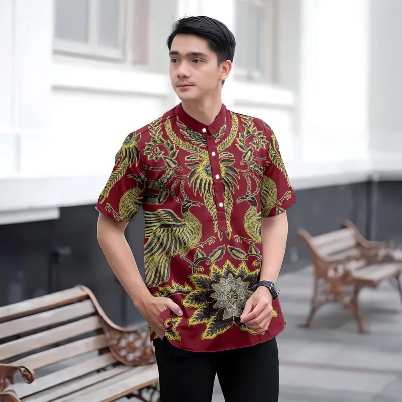

Мужская рубашка Koko Kurta Ramadan Raya Shirt 2025 с коротким рукавом и воротником-стойкой, свободная дышащая и удобная ткань, подходит для мужчин