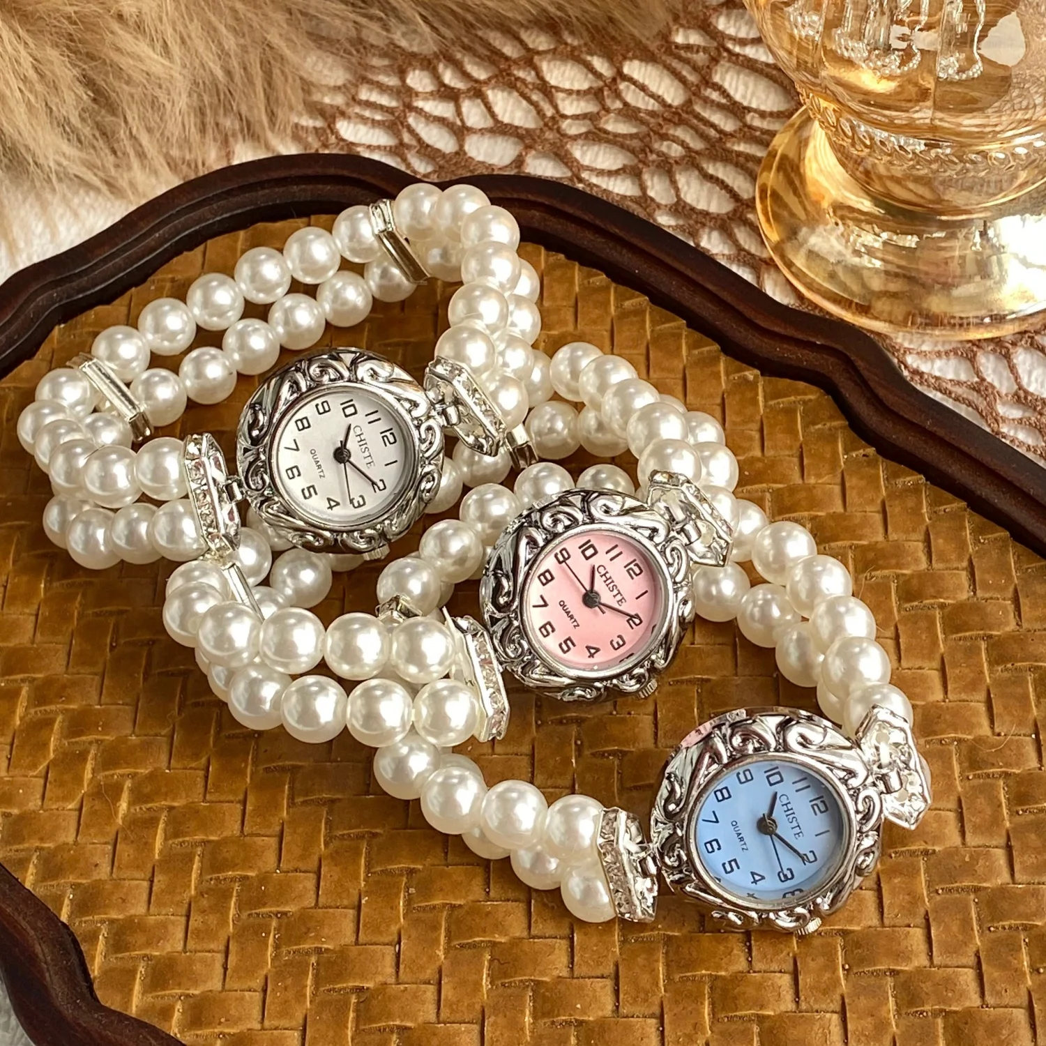 Damen-Doppelreihen-Perlen-Quarzuhren für Kinder, elastisches Armband, arabisches digitales Zifferblatt, einfache Uhr für Kinder, modische Studenten-Armbanduhr – Detail 11