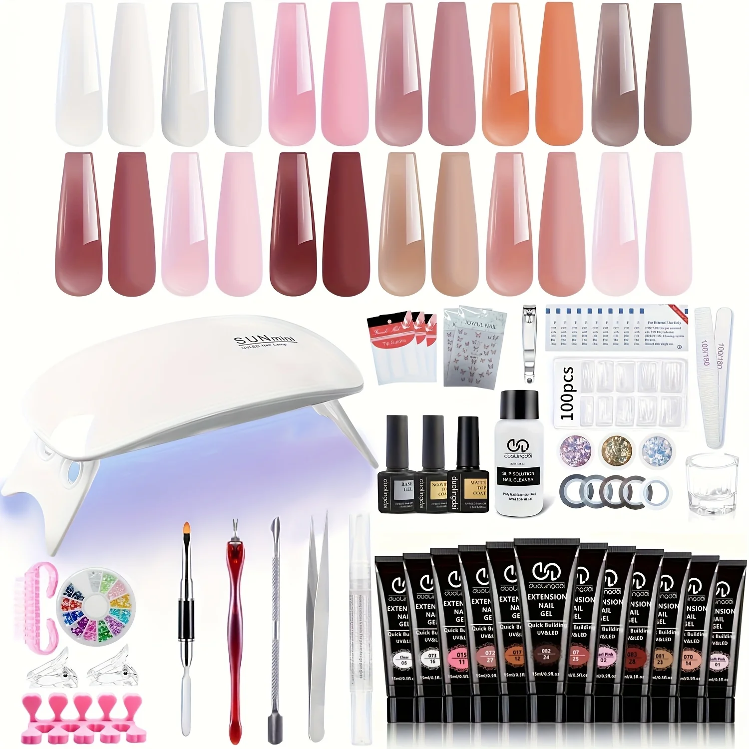 

12-Color Poly Nail Gel Set Including LED/ Lamp & Additions - Long-Lasting, Fortifies & Safeguards Nails, Ideal for Novices Nail