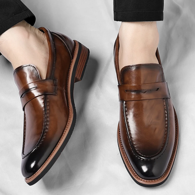 

Genuine Leather Business Casual Men Shoes Fashion Comfortable Soft Loafers Shoes Man Men's Elegant Party Shoes for Men