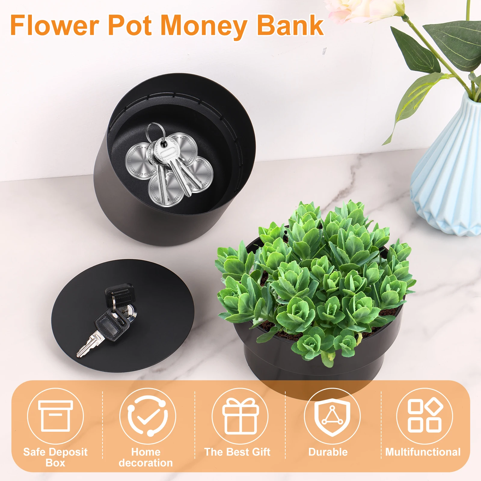 Flower Pot Money Storage Box 2 Layer Lockable Hidden Surprise Secret Safe Box Piggy Bank Security Container Stash Key