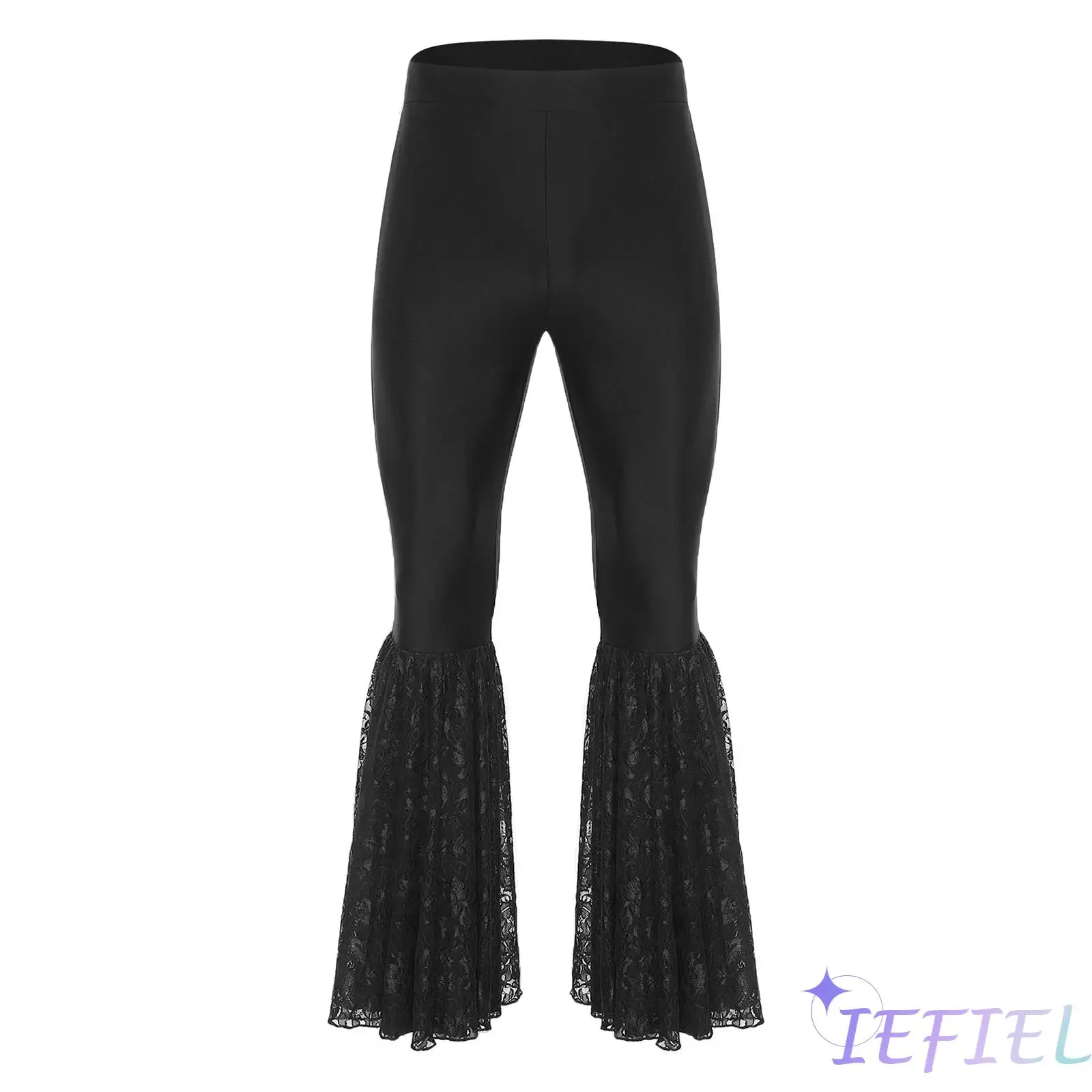 

Men's Disco Latin Jazz Dance Pants Elastic Waistband Lace Bell-Bottom Pants Tango Flared Trousers for Halloween Theme Party