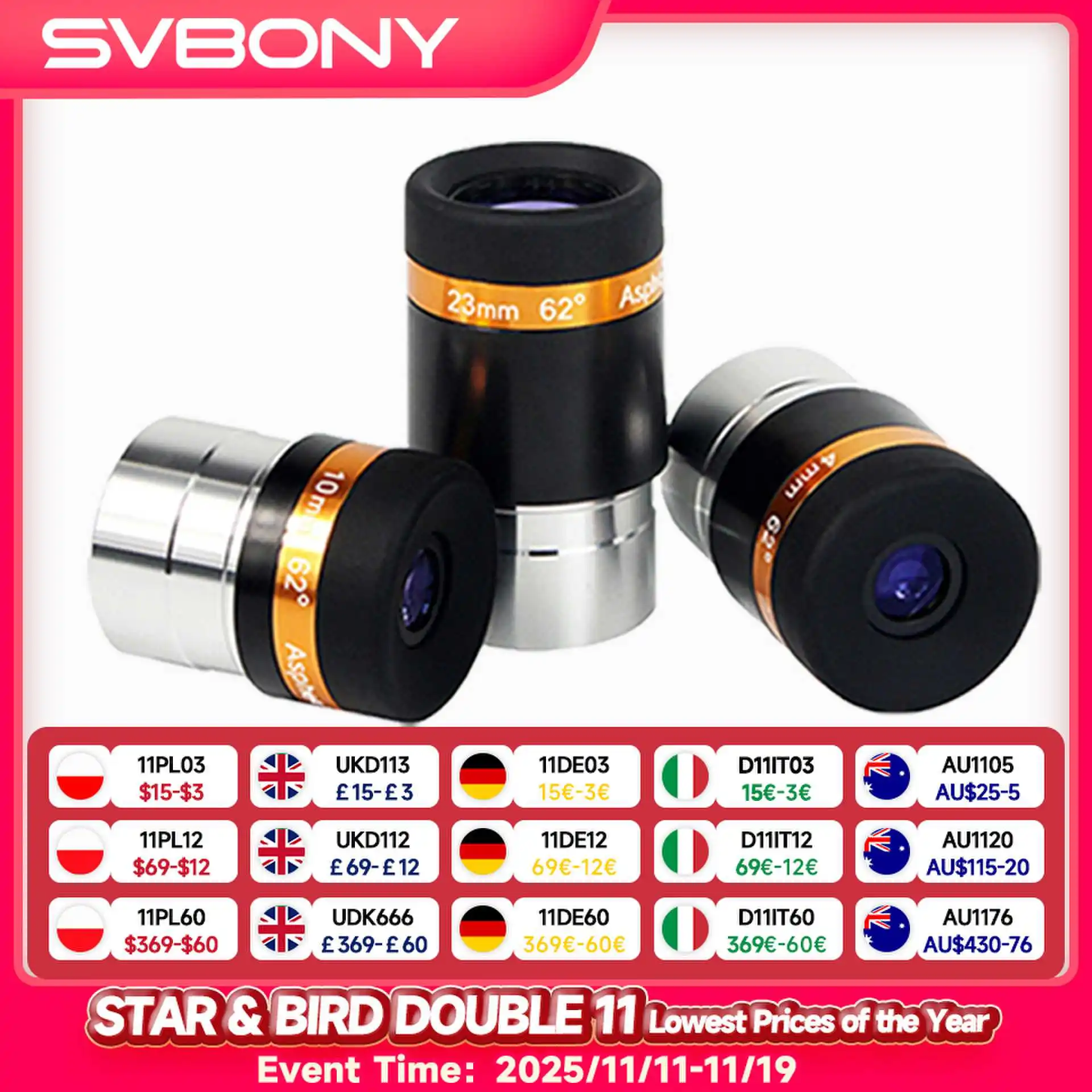 Wide Angle Telescope Eyepieces 4 10 23mm