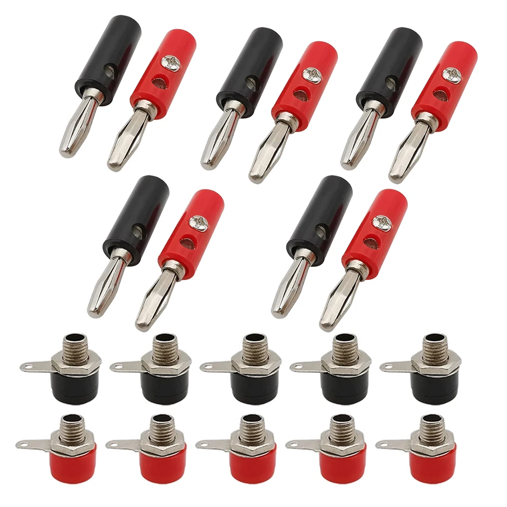 10 par 4mm wtyk męski bananowy + złącze żeńskie złącze śrubowe zacisk wiążący adapter głośnika audio czarny czerwony