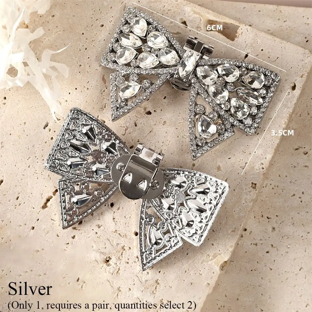 Shiny Rhinestones Bowknot Shoe Clips Crystal Charm Buckle Bride Shoes Decoration High Heel