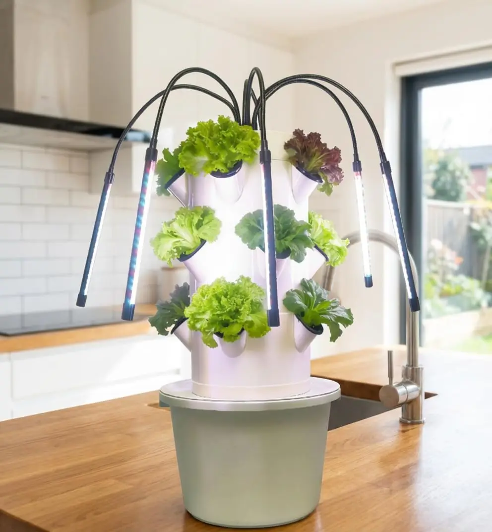 Vertical Hydroponic Growing System | 3-Layer 15-Hole Indoor Garden Kit with 6 LED Grow Lights & Water Pump | Soil-Free Smart Planter for Kitchen Herbs & Veggies | No Seeds Included