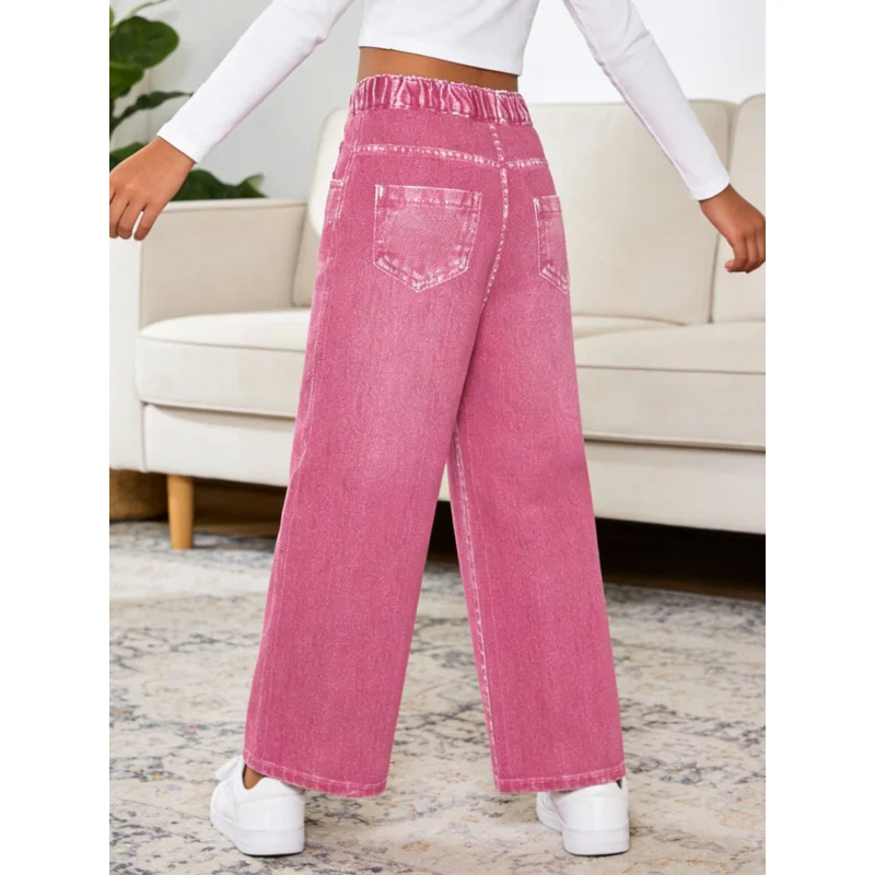 2026Children's Vitality and Playfulness Elements+Ripped Faux Denim Jeans