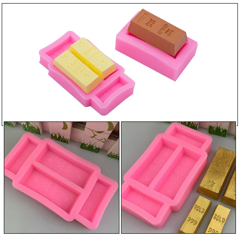 

2pcs Gold Brick Silicone Reusable Soap Mold Flexible Craft Mold For Diy Epoxy Resin Casting Decorative Dessert Making Multi-Use