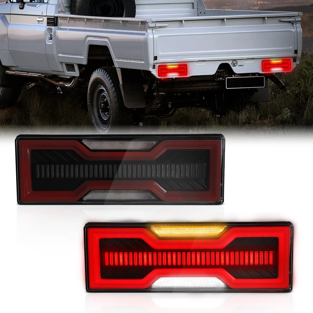 

2PCS LED Tail Lights For Toyota Land Cruiser 70 Series FJ75 LC79 Rear Driving Reverse Brake Dynamic Turn Signal Lamps Taillights