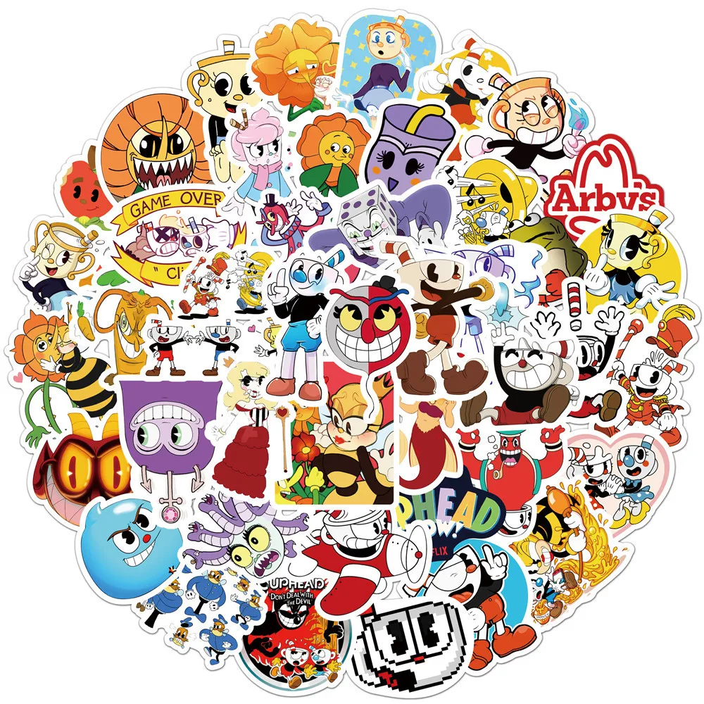 10/30/50pcs Game Cuphead Mugman Graffiti Stickers Toys DIY Skateboard Laptop Phone Fridge Stationery Waterproof Cartoon Decals