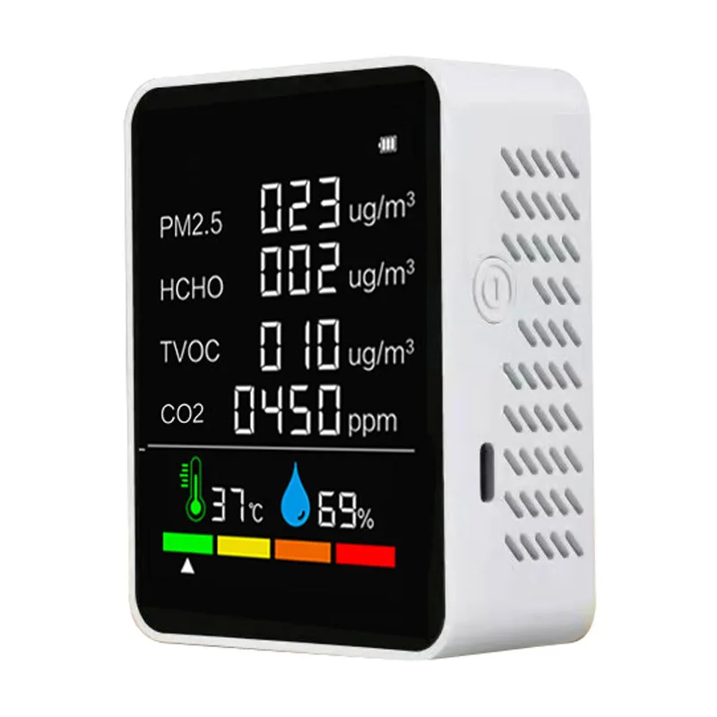 

6-in-1 PM2.5 HCHO TVOC CO2 Air Quality Detector with High-Precision Sensor & Rechargeable Battery for Home Office