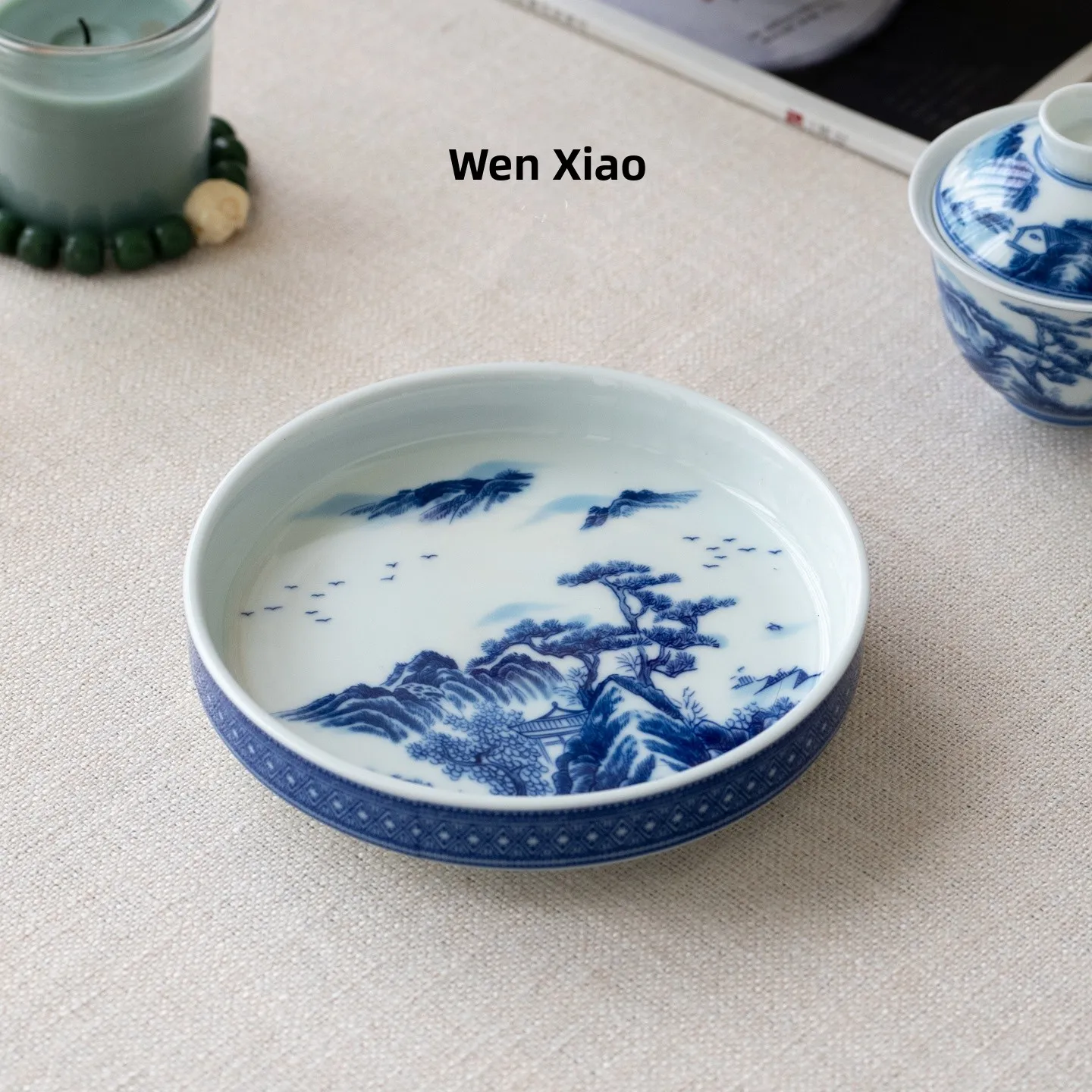 Underglaze Blue Ceramic Tea Tray Wenzhao Orange Mountain Water Clear Harmony Tea Pot Cover Bowl Dim Sum Plate Personal Interest