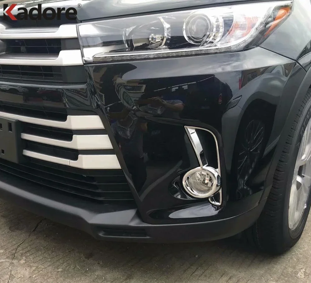 For Toyota Highlander Kluger Facelift 2018 2019 Chrome Car Front Fog Light Lamp Cover Trim Head Foglight Bezel Trims Accessories