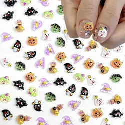 50Pcs Creative Resin Magic Hat Angel Ghost Nail Charms Cute Pumpkin Monster Halloween Series Nail Art Decoration for DIY Nails
