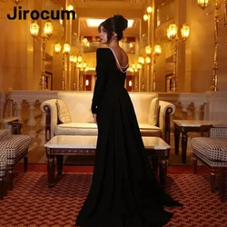 Jirocum Elegant Black Mermaid Prom Gowns Saudi O Neck Pearl customized Catwalk Evening Dress Floor Length Special Occasion Gown