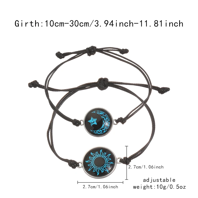 Simple Handmade Braided Couple Matching Bracelets for Women Trendy Luminous Sun Moon Bracelets Romantic Valentine\'s Day Jewelry