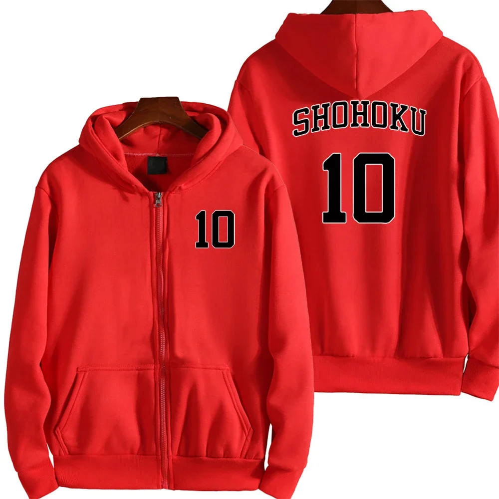 New Anime SLAM DUNK Sakuragi Hanamichi 10 Number Zipper Hoodie Sweatshirt Bluing Master Fleece