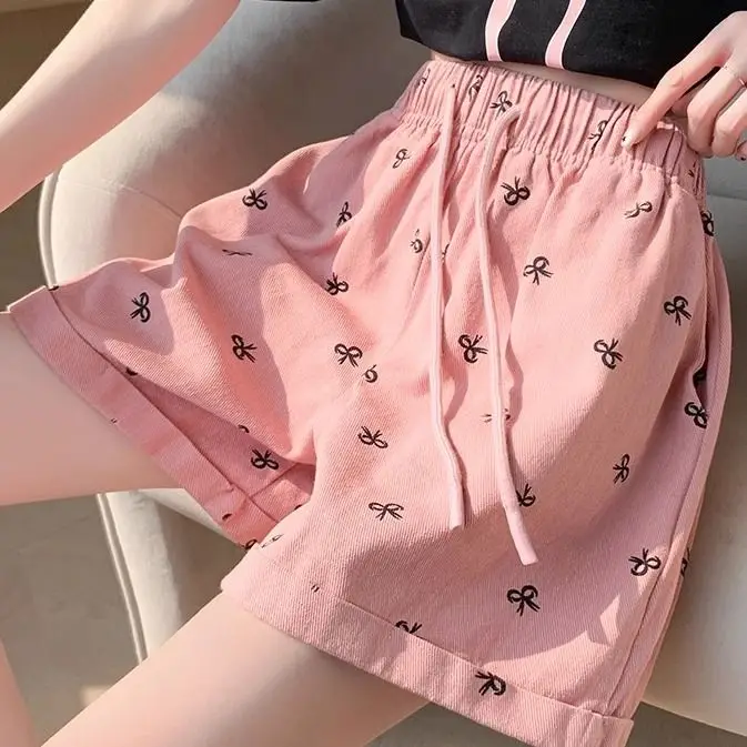 

Butterfly Knot Printed A-line Shorts Women's Summer Pear Shaped Fat MM Loose Look Thin Wide Leg Pants