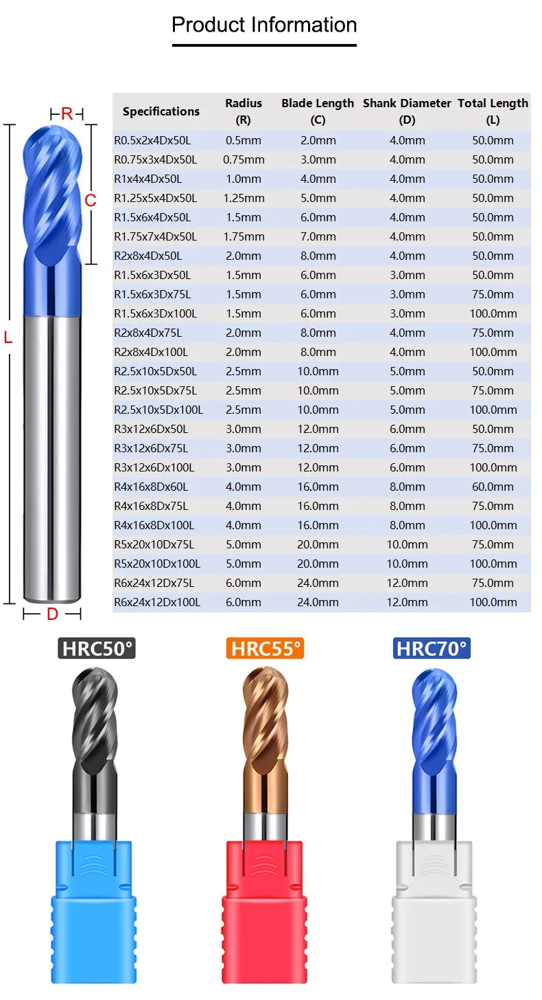 Shazam 4-Flöten-Kugelfräser Wolframcarbid-CNC-Fräs werkzeuge r 0,5-r 6,0mm hrc50/55/70 für Schaft fräser aus Stahl material – Detail 2