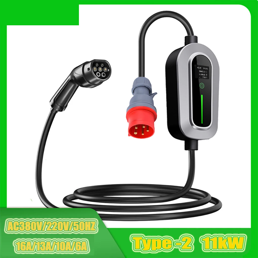 

5M 16A 11kW Electric EV Charger Type 2 Portable EV Charger 380V 220V Car Charger Three-Phase CEE Industrial Plug EV Charger