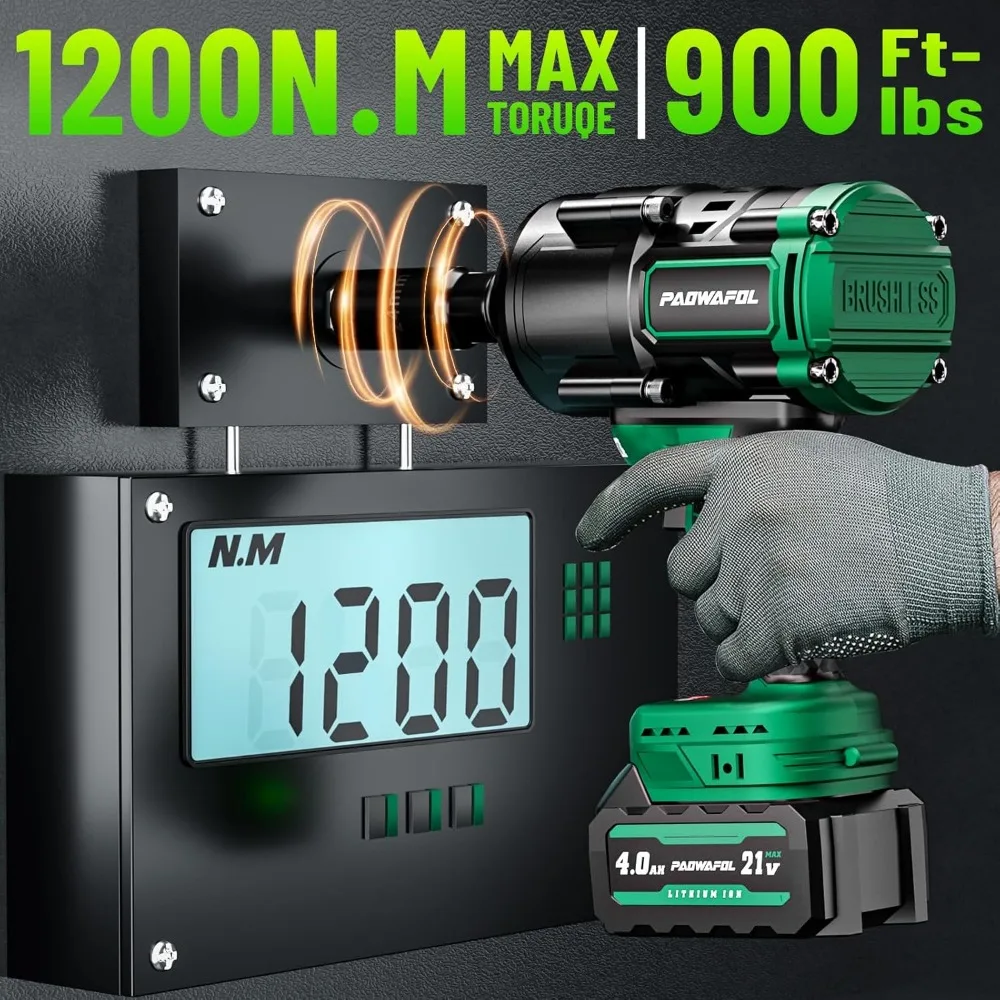 1200N.m(900ft-lbs) Cordless Impact Wrench, High Torque 1/2
