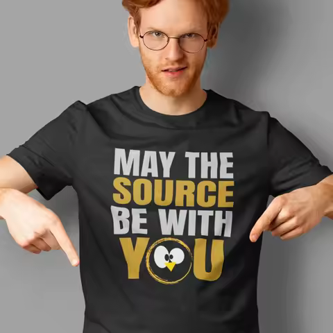 May The Source Be With You Slogan Funny Penguin Eyes Linux Tee Tux Shirt