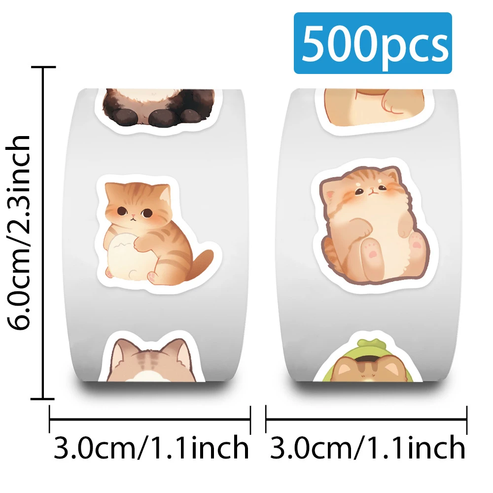 500pcs/Roll Cute Cartoon Cat Stickers Decals Kids Toys DIY Notebook Laptop Phone Suitcase Scrapbook Decoration Sticker Reward