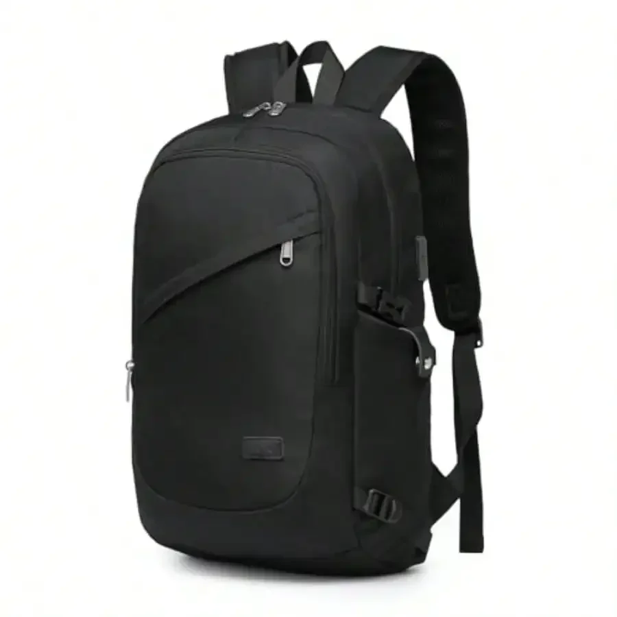 Travel Laptop Backpack With USB Charging Port, Business Anti Theft Slim Sturdy Personal Item Bag, Water Resistant College Computer Daypack For Men And Women Fits 15.6 Inch Notebook, Black