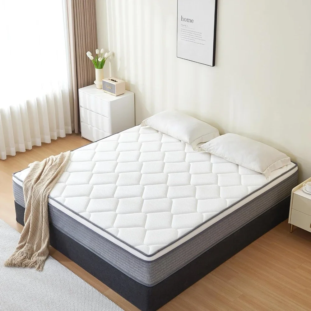 Matelas de 10 pouces, matelas complet avec ressort de poche et mousse à mémoire de forme pour instituts de pression, support de bord, gris