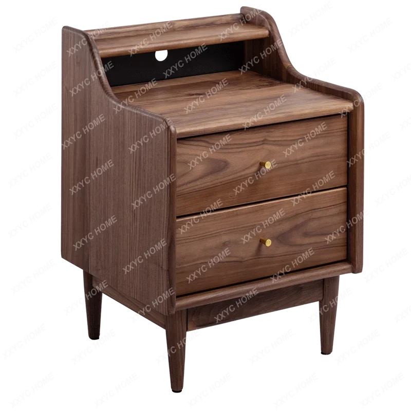 

HMJBedside table black walnut cherry wood wax oil single and double drawer line hole storage function original