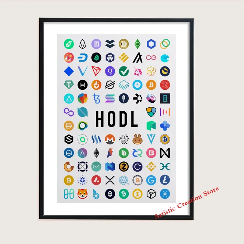 Bitcoin Art Cryptocurrency Logo Canvas Painting Posters Bitcoin Ethereum Ripple Litecoin Graphic for Modern Family Home Decor