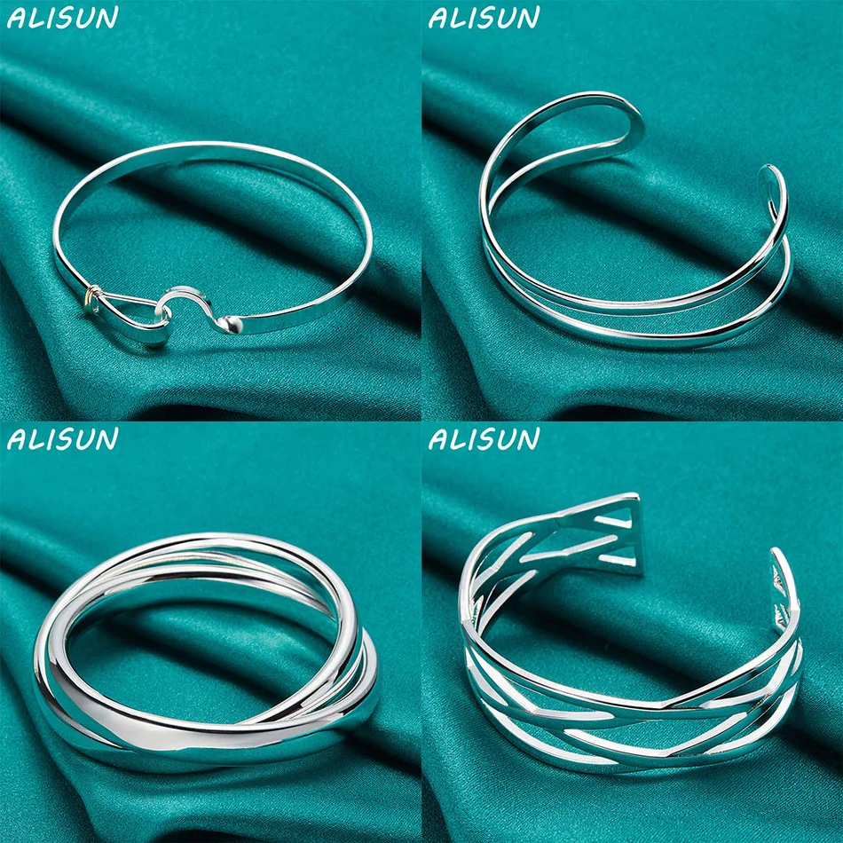 

ALISUN 925 Sterling Silver Bangle Geometric Bracelet For Women Fashion Jewelry Charm Grace Noble Wedding Accessories