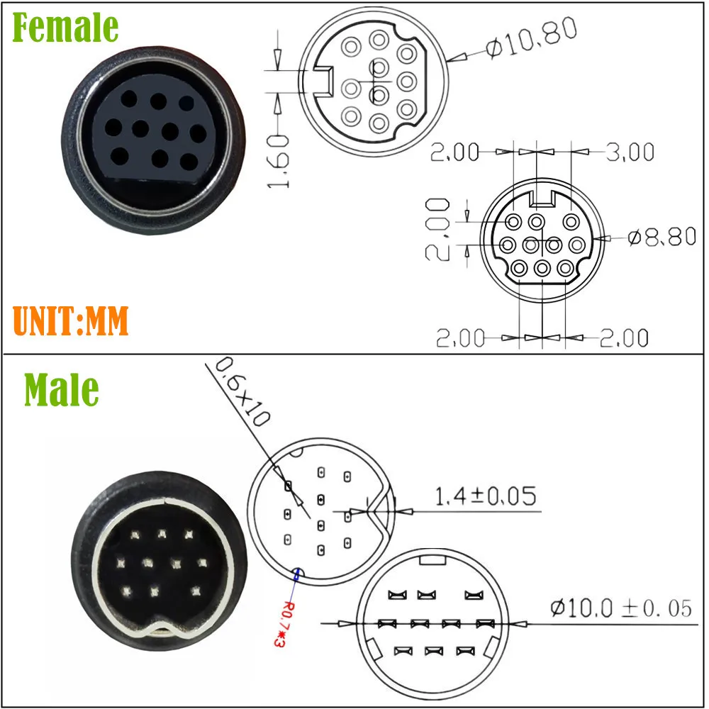 Mini DIN 10 Pin Male to Female Audio Cable for TV Receiver Monitor Projector Audio and Video Receiver Mini 10Pin Male to Female