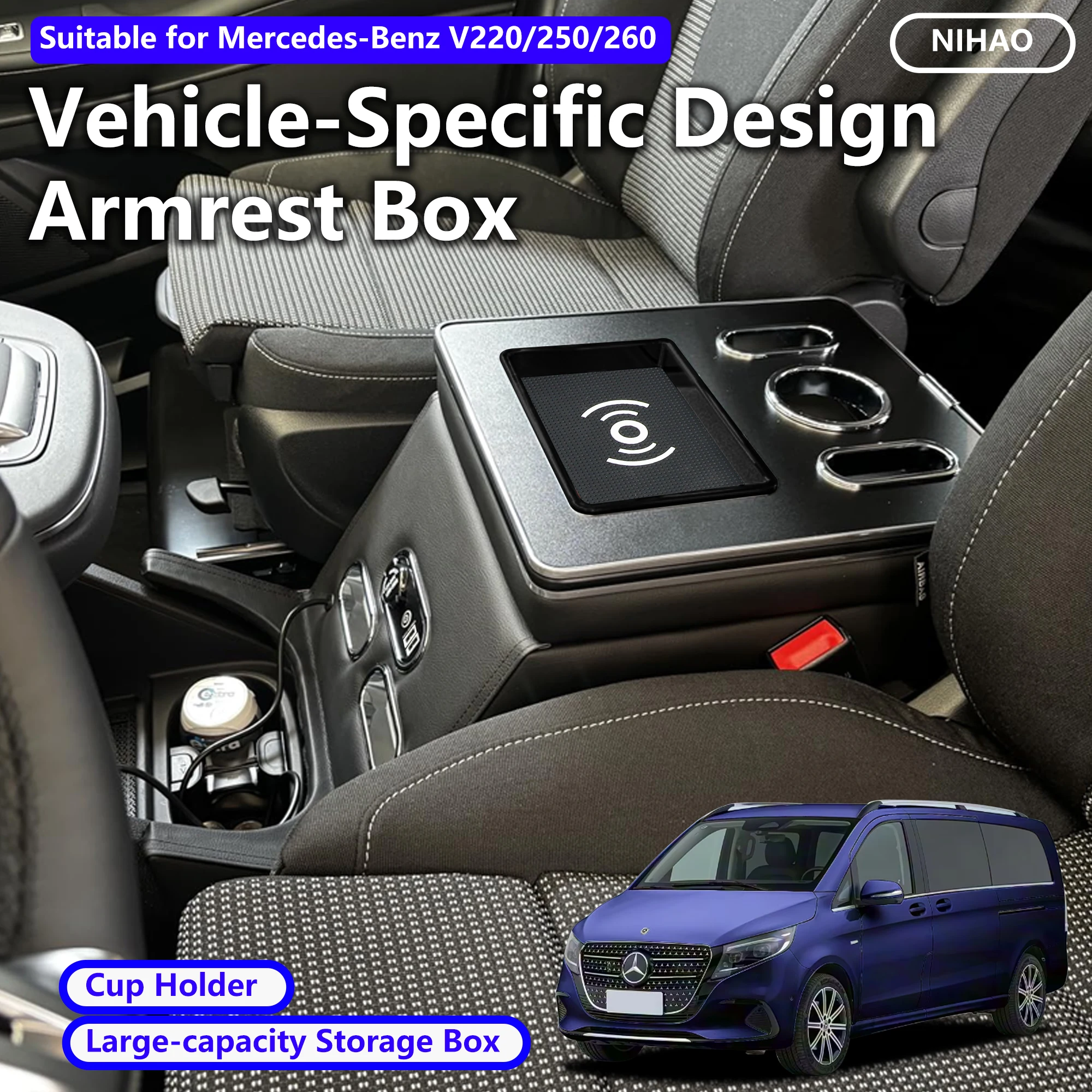 Armrest Storage Box Centre Console Compatible with Mercedes-Benz V-Class V220 V260 V250 W447 Armrest Box Center Console