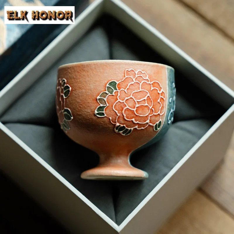 115ml Relief Carving Peony Flower Teacup Creative Tea Bowl Single Cups Tea-tasting Fragrance Cup Chazhan Master Cups Drinkware