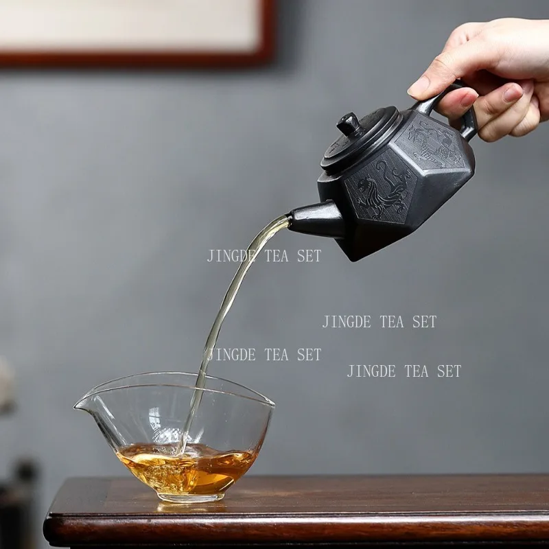 1PCS 220ml Yixing Purple Clay Teapot Original Ore Handmade Zisha Tea Set Black Mud Filter Dezhong Teapot