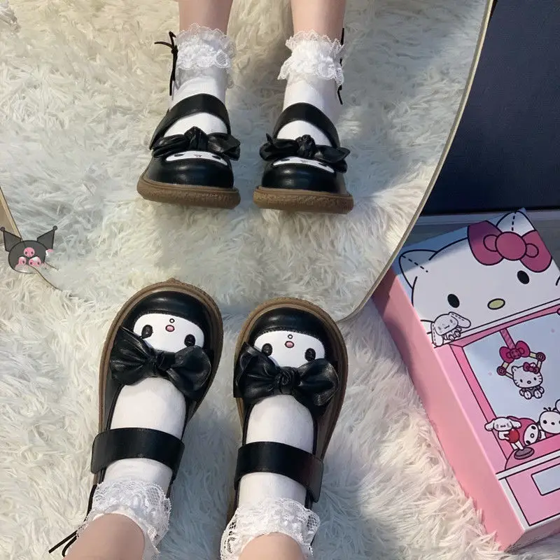 Kawaii Anime Kuromi My Melody Cinnamoroll Cute Cartoon JK Uniform Shoes Lolita Round Toe Small Leather Shoes Girl Heart Gift