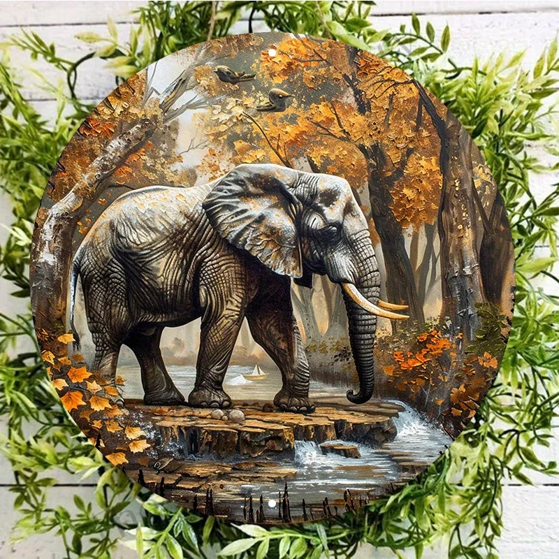 

Elegant Elephant in Savannah Metal Sign, UV Protected, Easy-Hang, Outdoor and Indoor Decoration, Wall Art, Home Decor, 8x8 Inch