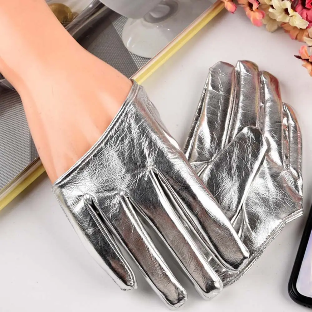 Tight Sliver Female Winter Faux Leather Solid Color Five Finger Mitten Half Palm Gloves Leather Gloves Women Mitts