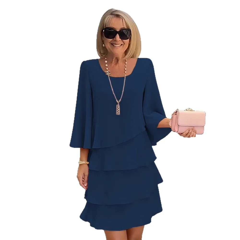 2025 nova primavera verão moda temperamento solto fino em torno do pescoço multi camada bolo saia feminina cáqui vermelho rosa azul marinho opções