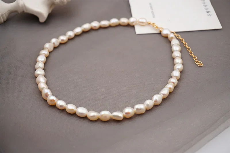5-8mm Small Baroque Pearl Beaded Strand Necklaces for Women Elegant Natural Freshwater Pearl Choker Necklaces Collar Jewelry