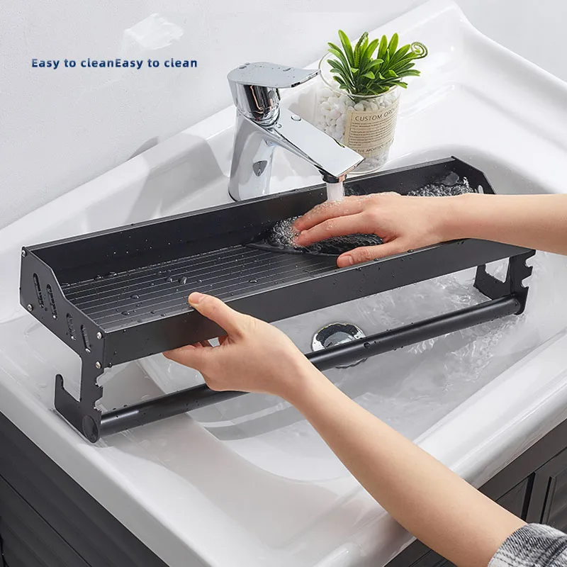 Kitchen Cutlery Organizer Wall Mounted Dish Storage Rack Black Aluminium Knife Holder Seasoning Box Container Hooks Tooks Racks