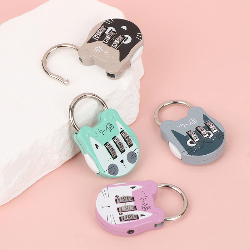 Notebook Handbag Code Locks Cute Cat Luggage Padlock Suitcase Backpack Password Lock Cartoon Mini Keyed Padlock Journal