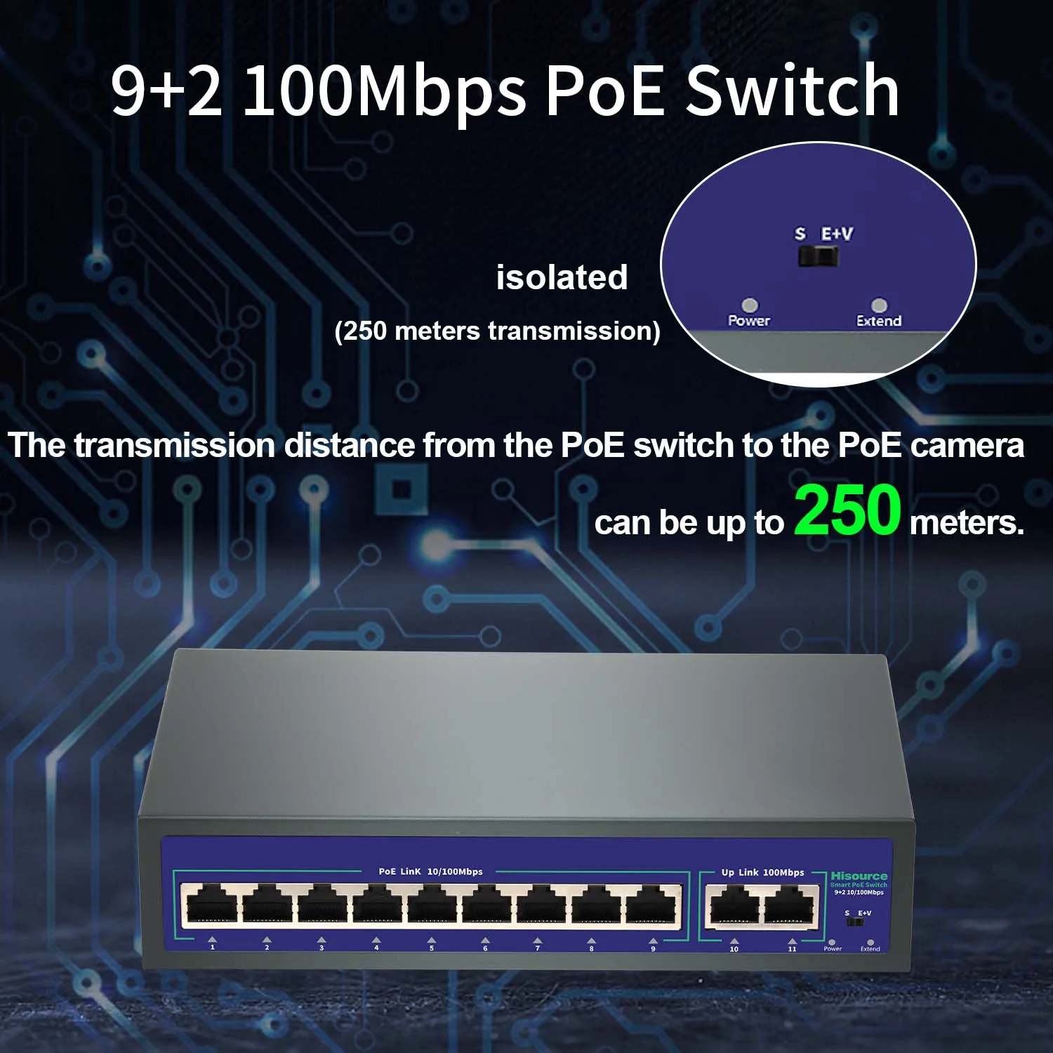 6 9 Port 10/100Mbps Ethernet Fast Switch High Power 120W POE Switch IEEE 802.3af/at with VLAN for IP Camera